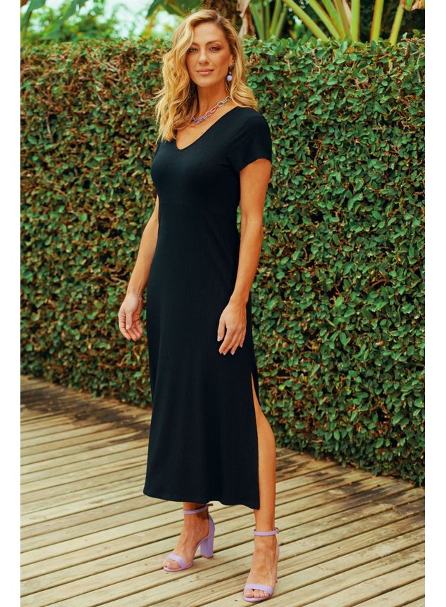 Vestido Canelado Fenda Vestido Longo Listrado Com Fenda Lateral